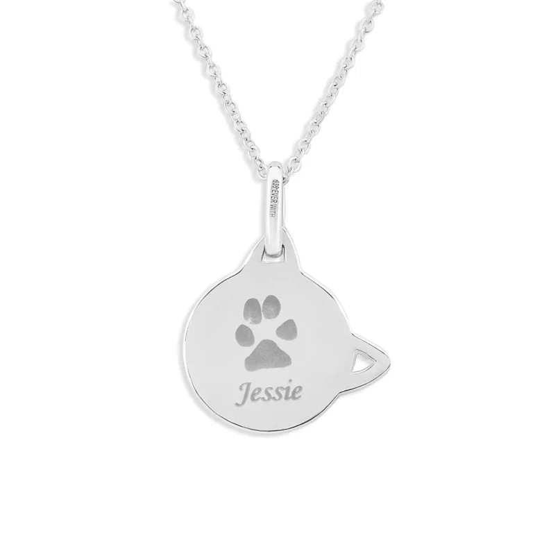 Engraved Cat Pawprint Memorial Pendant with Fine Crystal