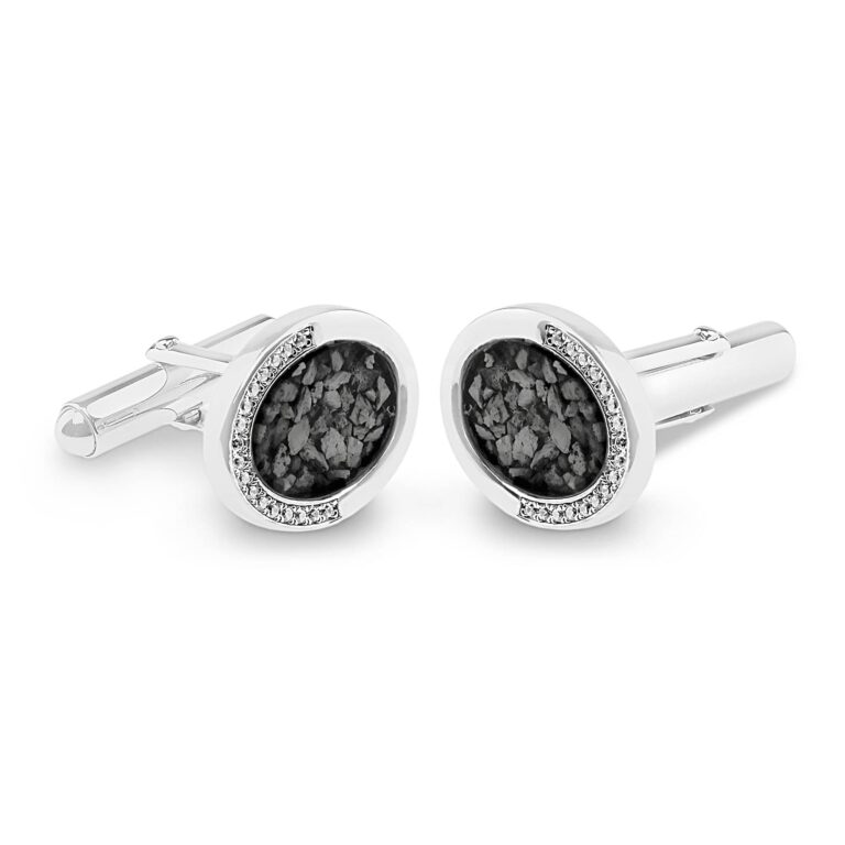 Gents Fancy Oval Memorial Ashes Cufflinks with Fine Crystals